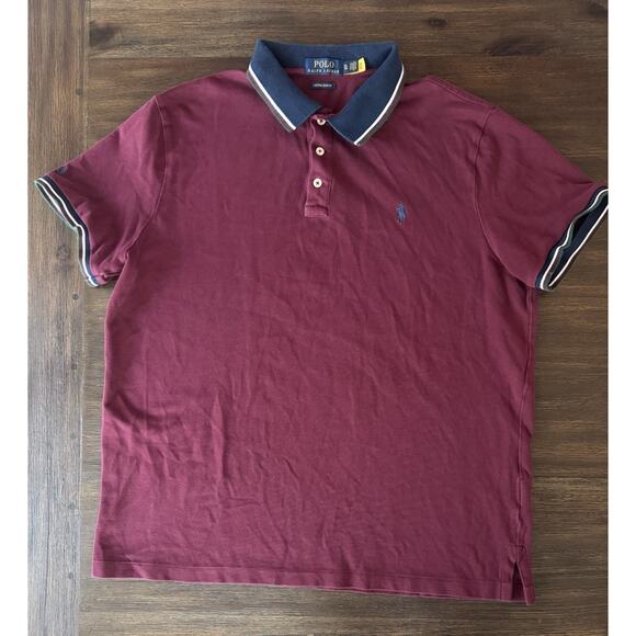 Polo Ralph Lauren Shirt Mens XL Custom Slim Fit Mesh Short Sleeve Burgundy Red - Picture 6 of 8